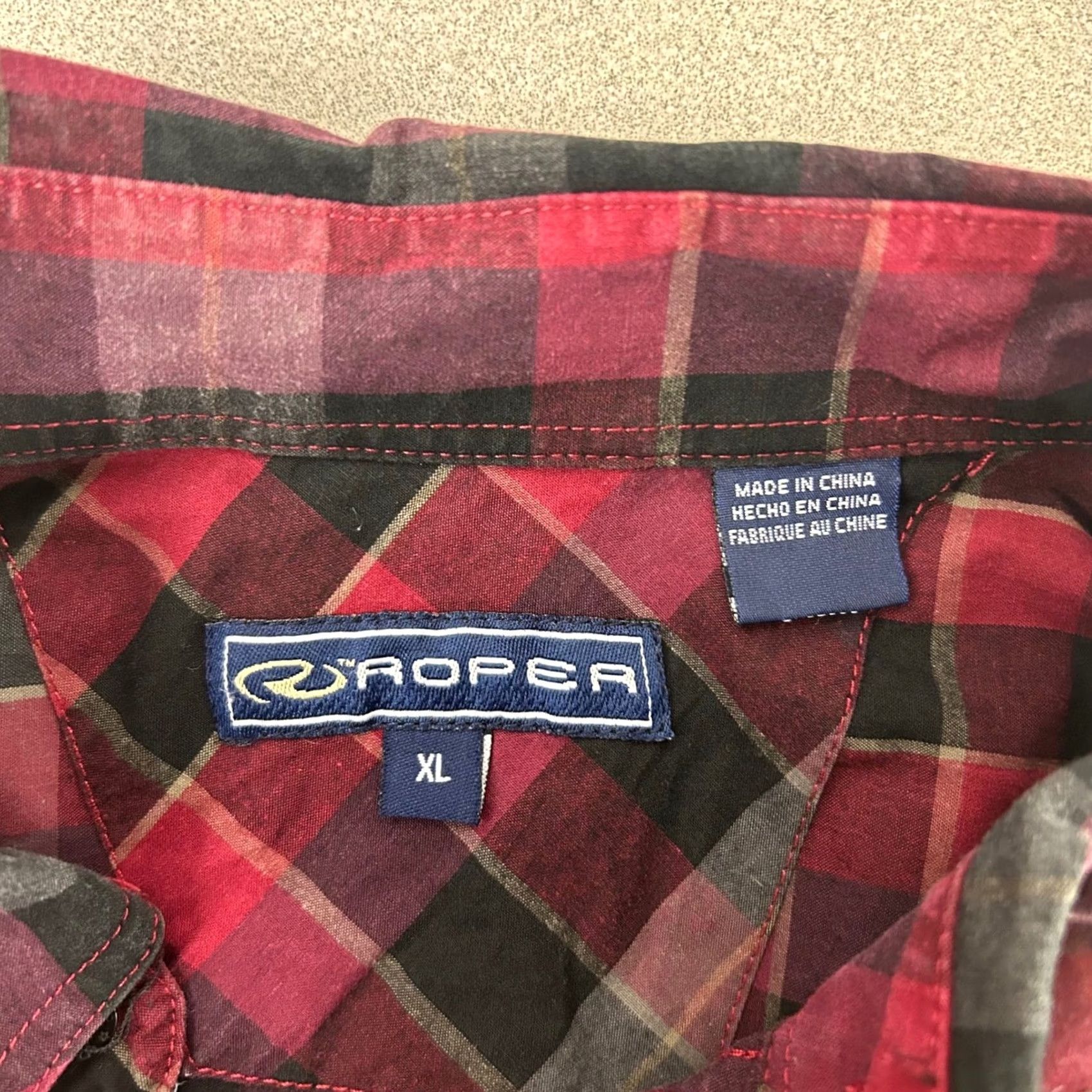Roper Roper Plaid Button-Down Shirt Mens XL Red Black Long Sleeve Western Cowboy Size US XL / EU 56 / 4 - 3 Thumbnail