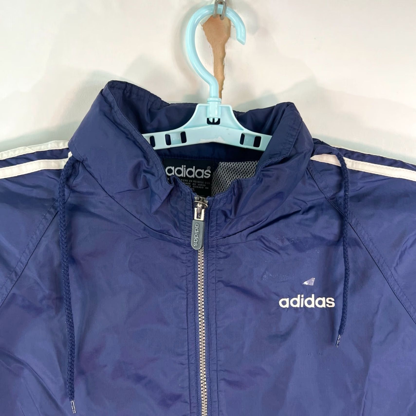 Adidas Adidas Nylon Lined Zip Windbreaker Jacket Mens XL Blue White Hooded Pockets Size US XL / EU 56 / 4 - 2 Thumbnail