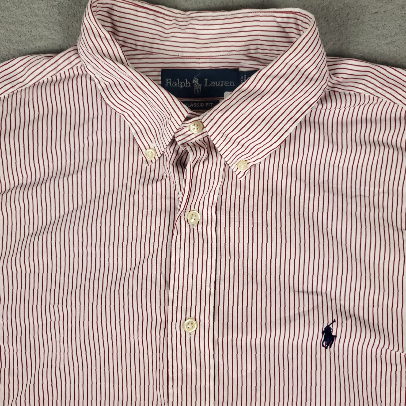Ralph Lauren Ralph Lauren Dress Shirt Mens 17.5 Red Striped Button-Down Long Sleeve Cuff Regular Fit 100% Cotton Classic/Preppy Style Mens Men’s Shirt Size 46R - 2 Thumbnail