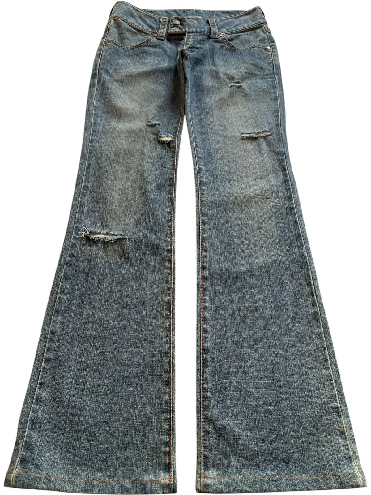 Japanese Brand × Uniqlo Vintage Uniqlo Mud Wash Distressed Bootcut Flare Blue Jeans Size US 28 / EU 44 - 1 Thumbnail