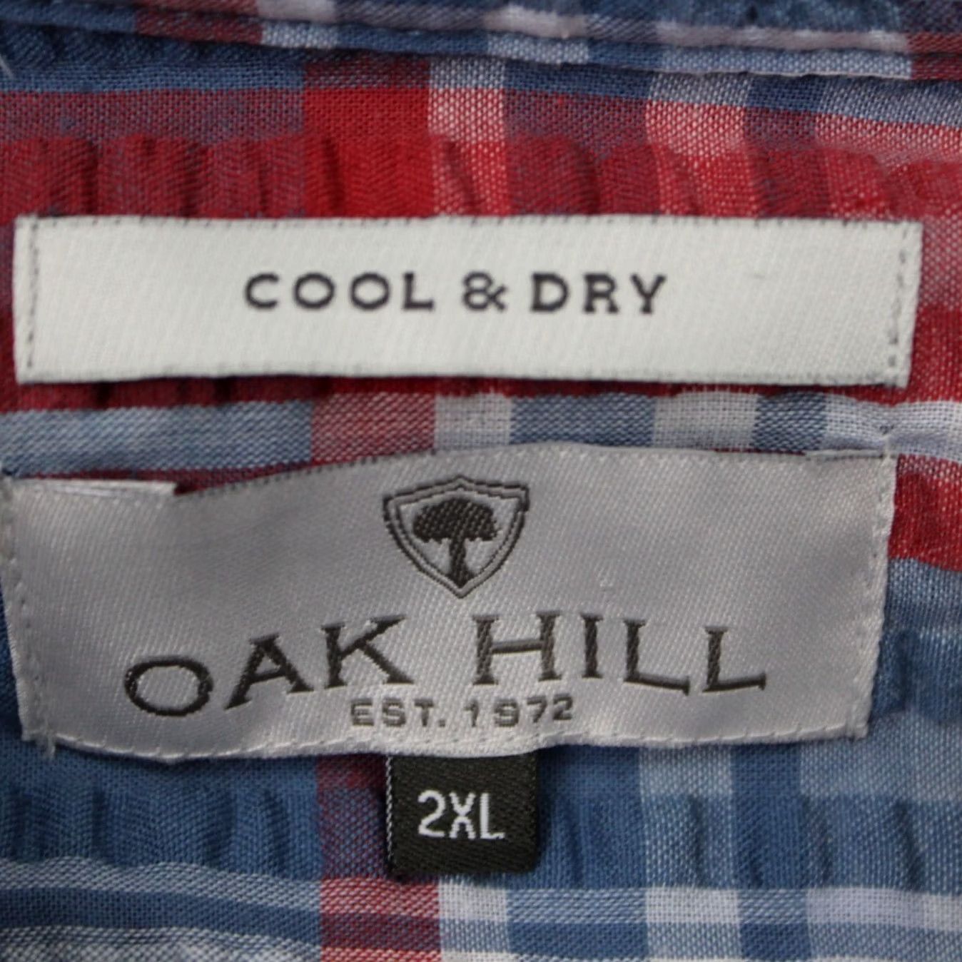 Vintage Oak Hill Cool & Dry Shirt Mens 2XL Red/Blue Plaid Button-Up Short Sleeve Cotton/Poly SS Shirt Size US XXL / EU 58 / 5 - 7 Thumbnail