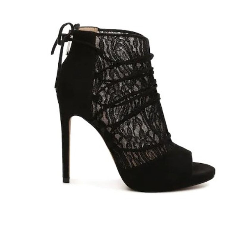 Other Jessica Simpson Raysha Open-Toe Canvas Black Lace Bootie 9.5 Size US 9.5 / IT 39.5 - 2 Thumbnail