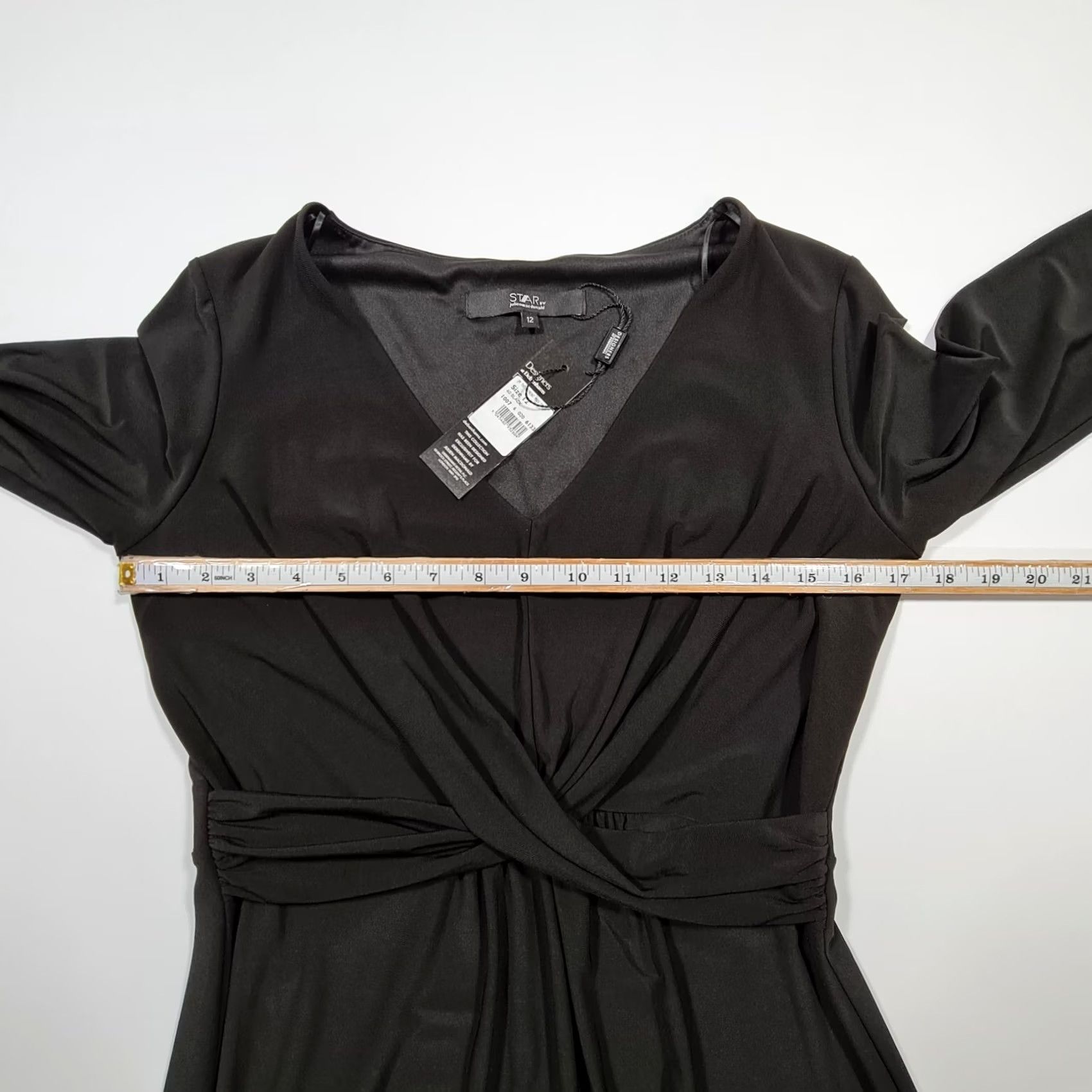 Vintage Julien Macdonald Star Dress Womens Black 12 UK 3/4 Sleeve Stretch Gown Maxi Size XL / US 12-14 / IT 48-50 - 4 Thumbnail