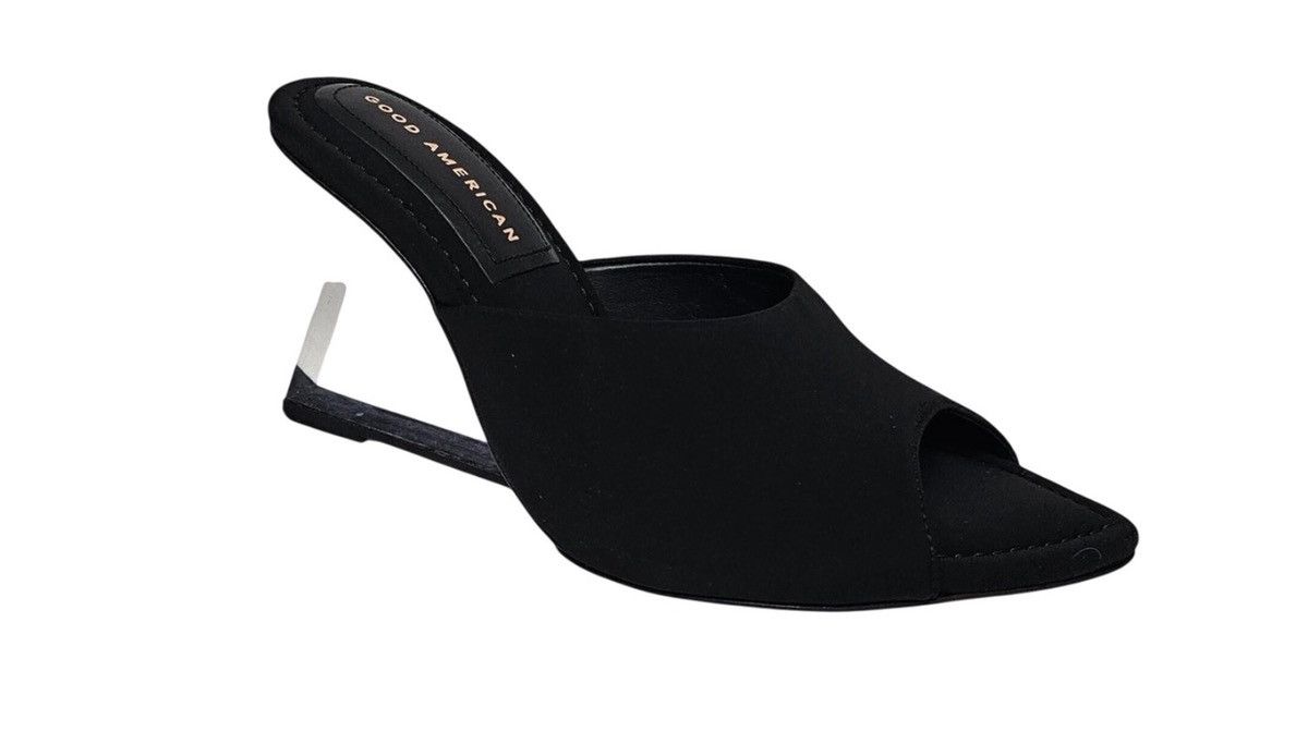 Good American Clear Wedge Sandals Black Neoprene Sz 8.5 NWT