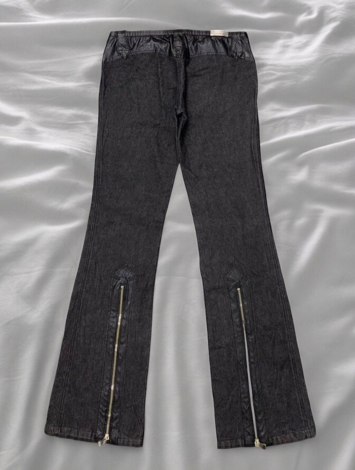 Vintage Balenciaga Style Leather Trimmed Zipper Flared Jeans
