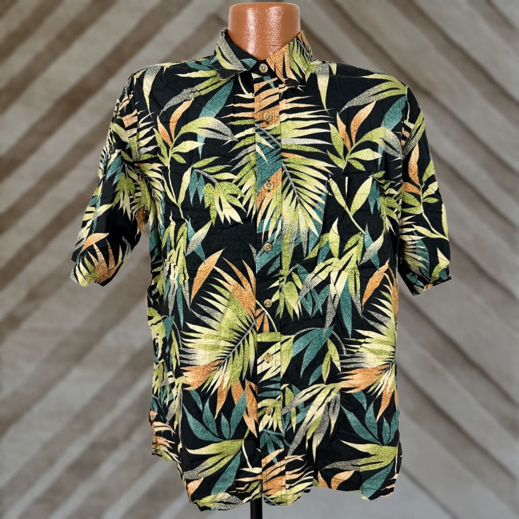 Vintage VINTAGE Cooke Street Hawaiian Shirt Men L Black Cotton Short Sleeve Button-Up Geometric Leaf Palm 90s Beach Tropical Pockets Mens Size US L / EU 52-54 / 3 - 1 Thumbnail