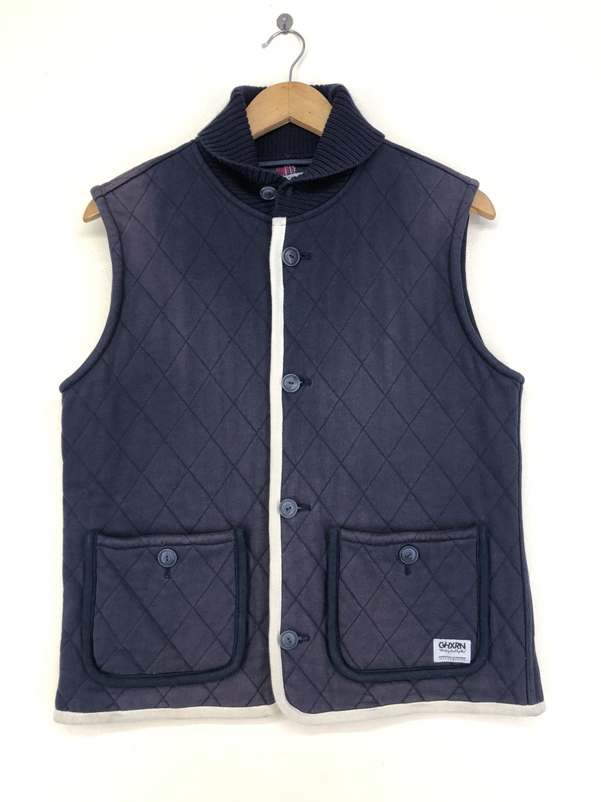 image of Goodhood X Newbold London Tokyo Quilted Vest in Blue Black, Men's (Size Large)