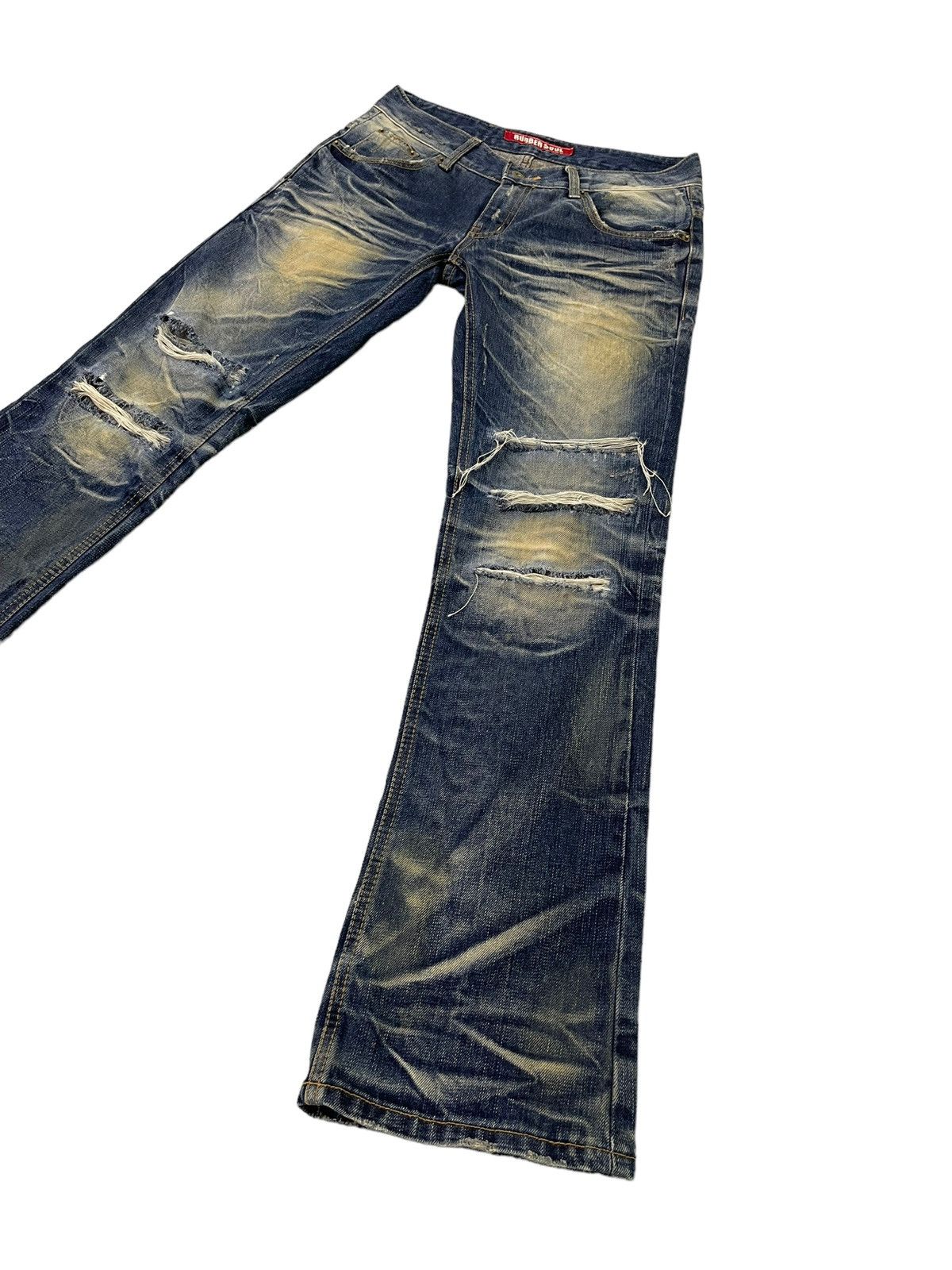 Japanese Brand Slight Flare Jeans Rubber Soul Faded Distress Boot Cut 7🟦7 Size US 30 / EU 46 - 3 Thumbnail