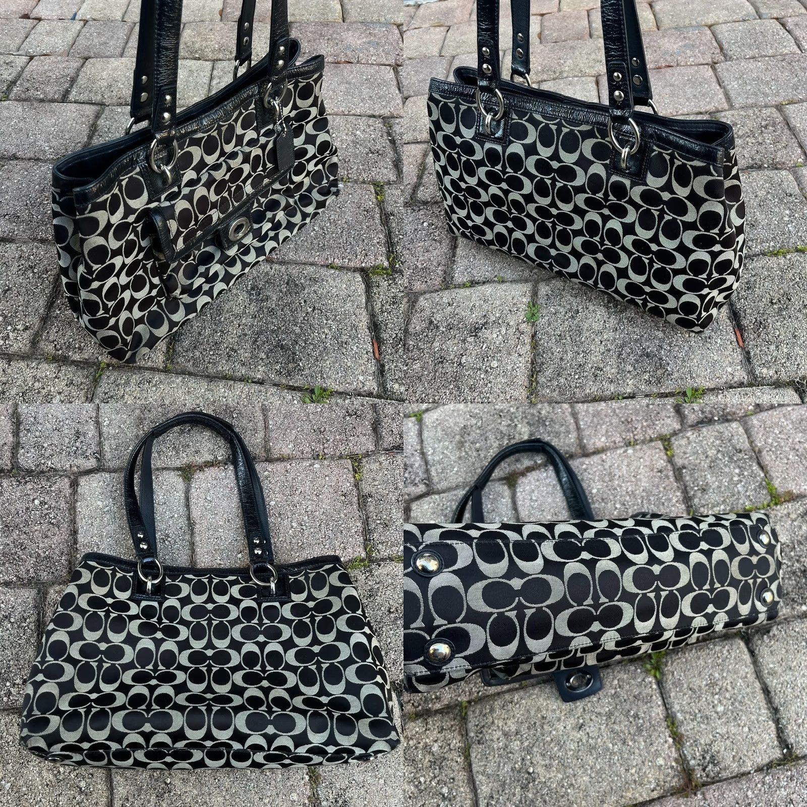 coach y2k signature tote hand bag black Coach Signature C Logo 
