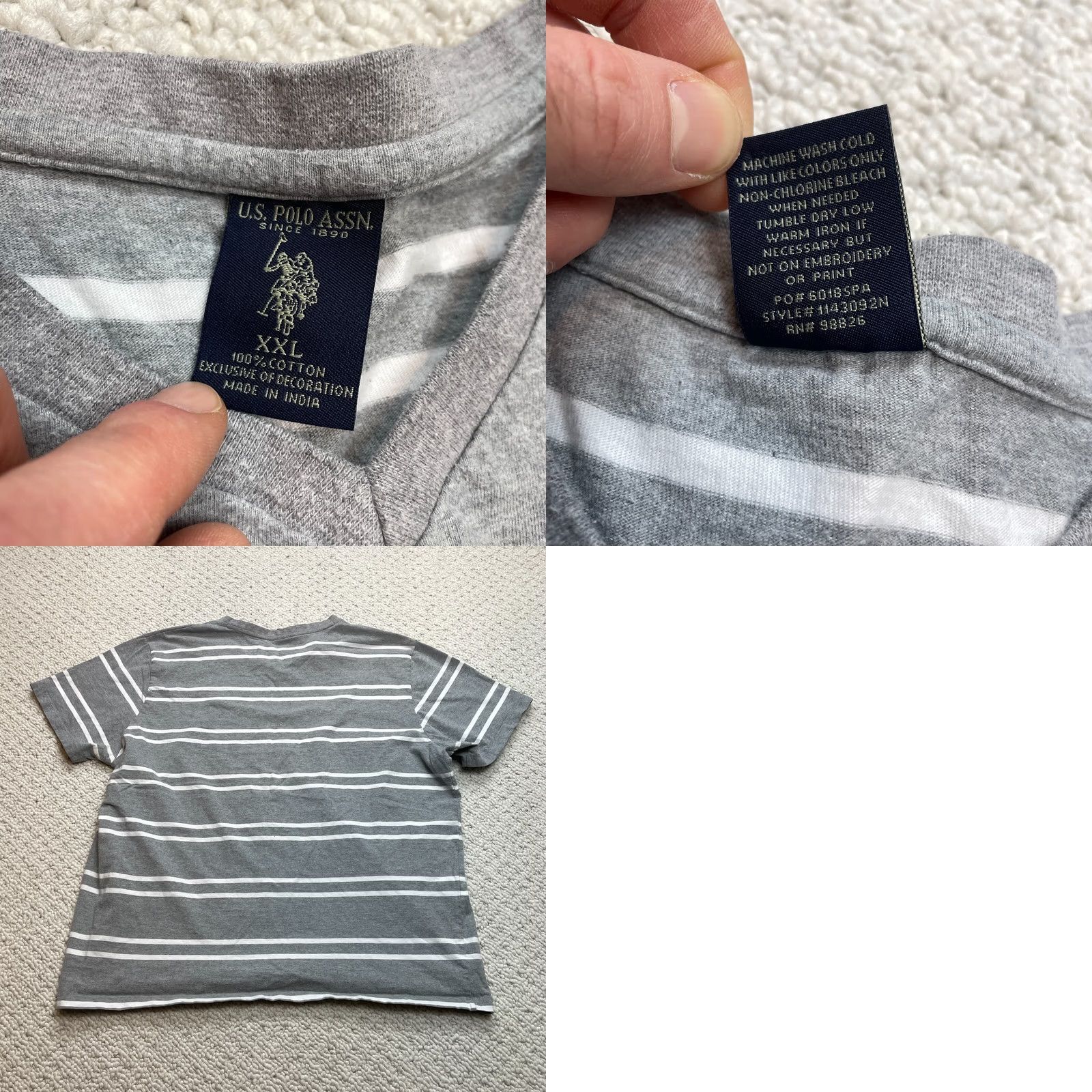 Vintage US Polo Assn. Shirt Mens 2XL Gray Striped Short Sleeve V Neck Cotton Logo T-Shirt Size US XXL / EU 58 / 5 - 8 Thumbnail