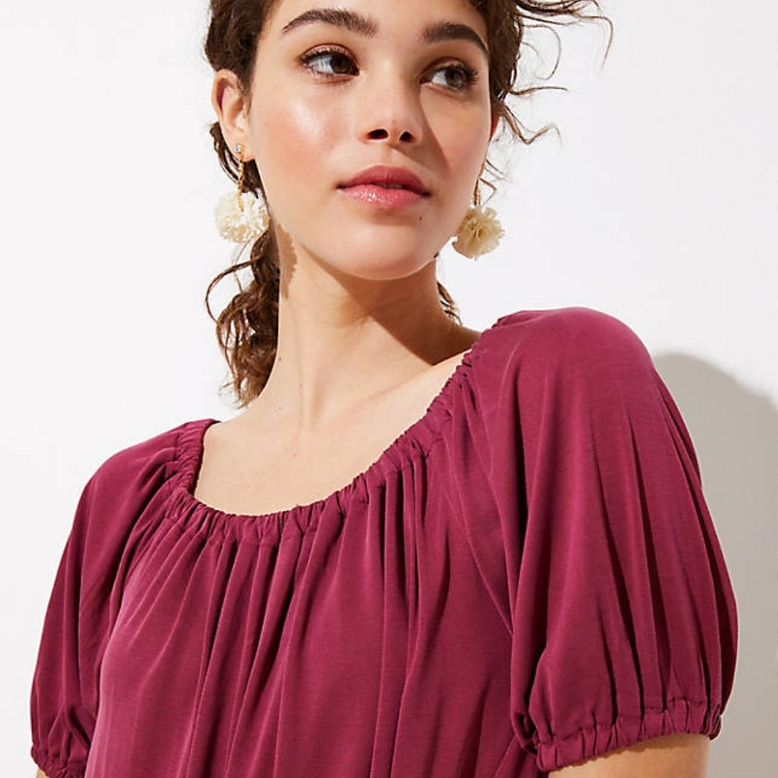 Loft LOFT Blush Red Short Off Shoulder Sleeve Top Size S / US 4 / IT 40 - 3 Thumbnail