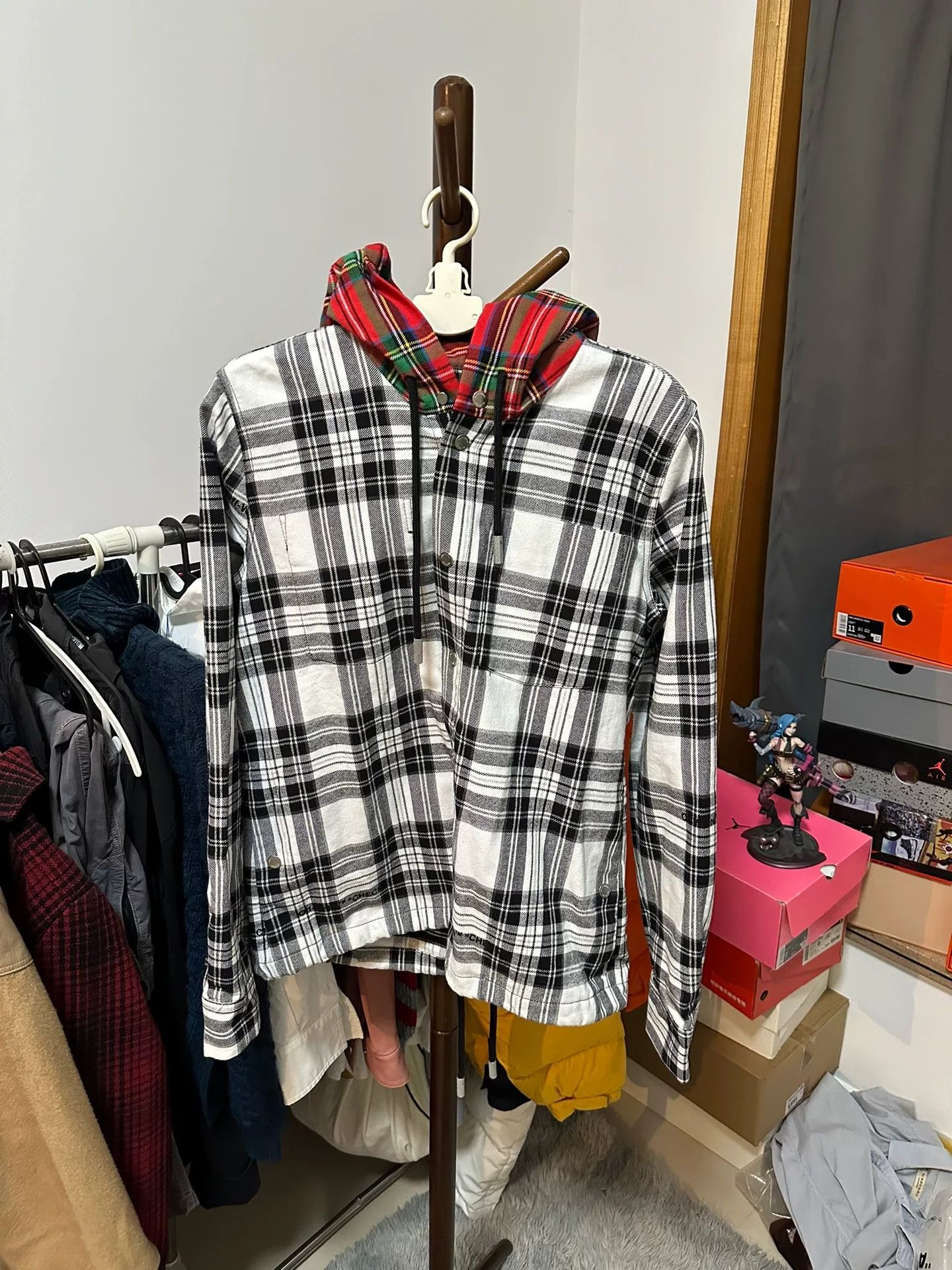 OFF-WHITE Plaid Single-Breasted Cotton Coat