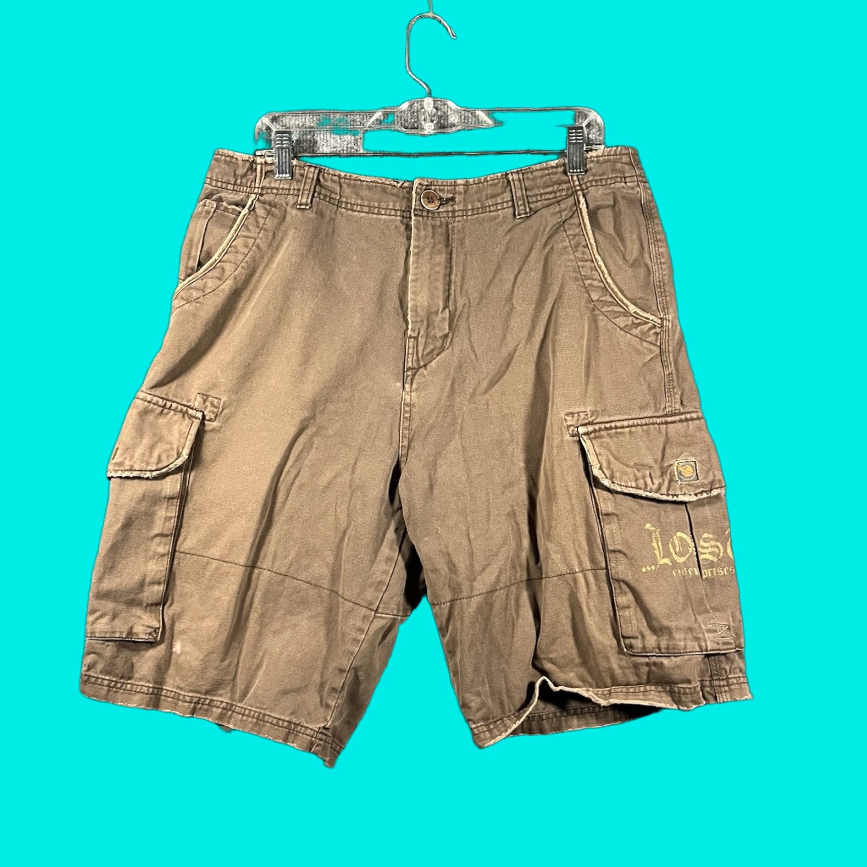 Vintage VINTAGE Lost ENTERPRISES Cargo Shorts Mens 33 Brown Cotton Ripstop 90s Baggy Pockets Adjustable Waist Baggy Mens Size US 33 - 1 Thumbnail