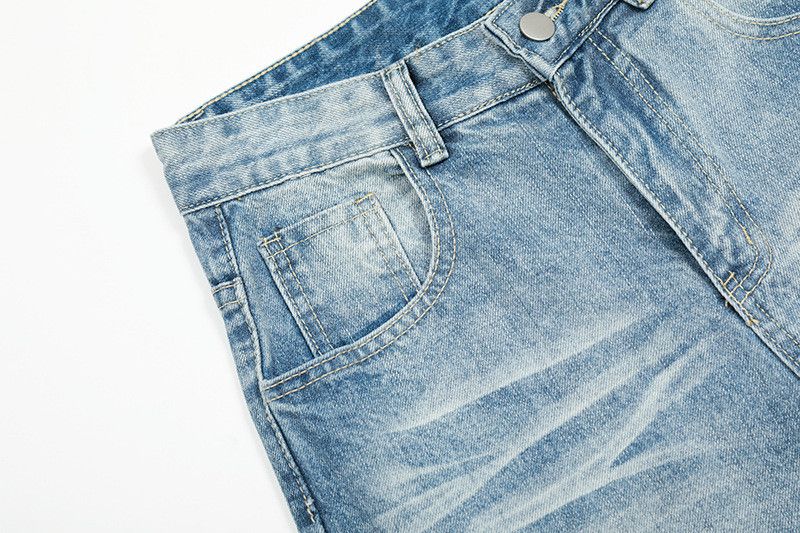 Jean Washed distressed men's retro loose straight leg jeans Size US 32 / EU 48 - 3 Thumbnail