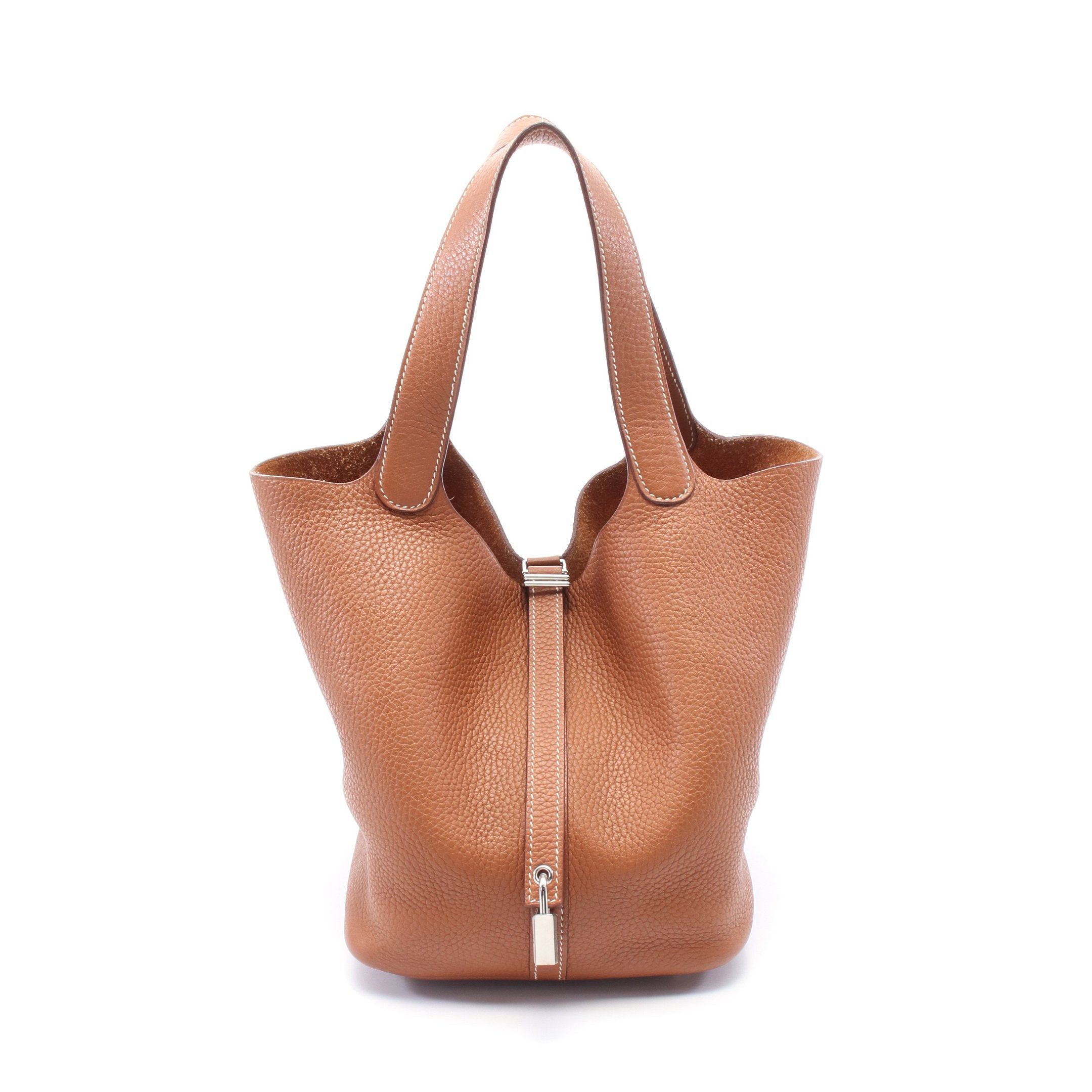 Hermes Hermes Picotane Lock Mm Gold Handbag Clemence Leather Brown Silver Hardware C Engraved Size ONE SIZE - 1 Thumbnail