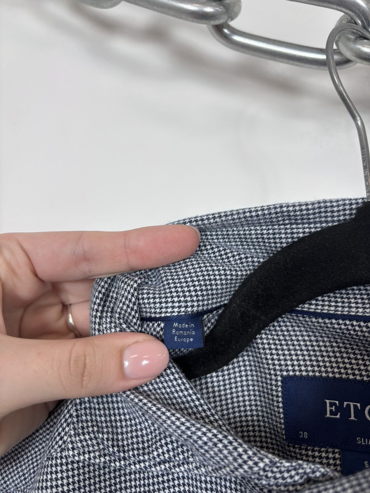Eton Eton Men’s Navy Blue White Long Sleeve Shirt Houndstooth Size US S / EU 44-46 / 1 - 9 Thumbnail