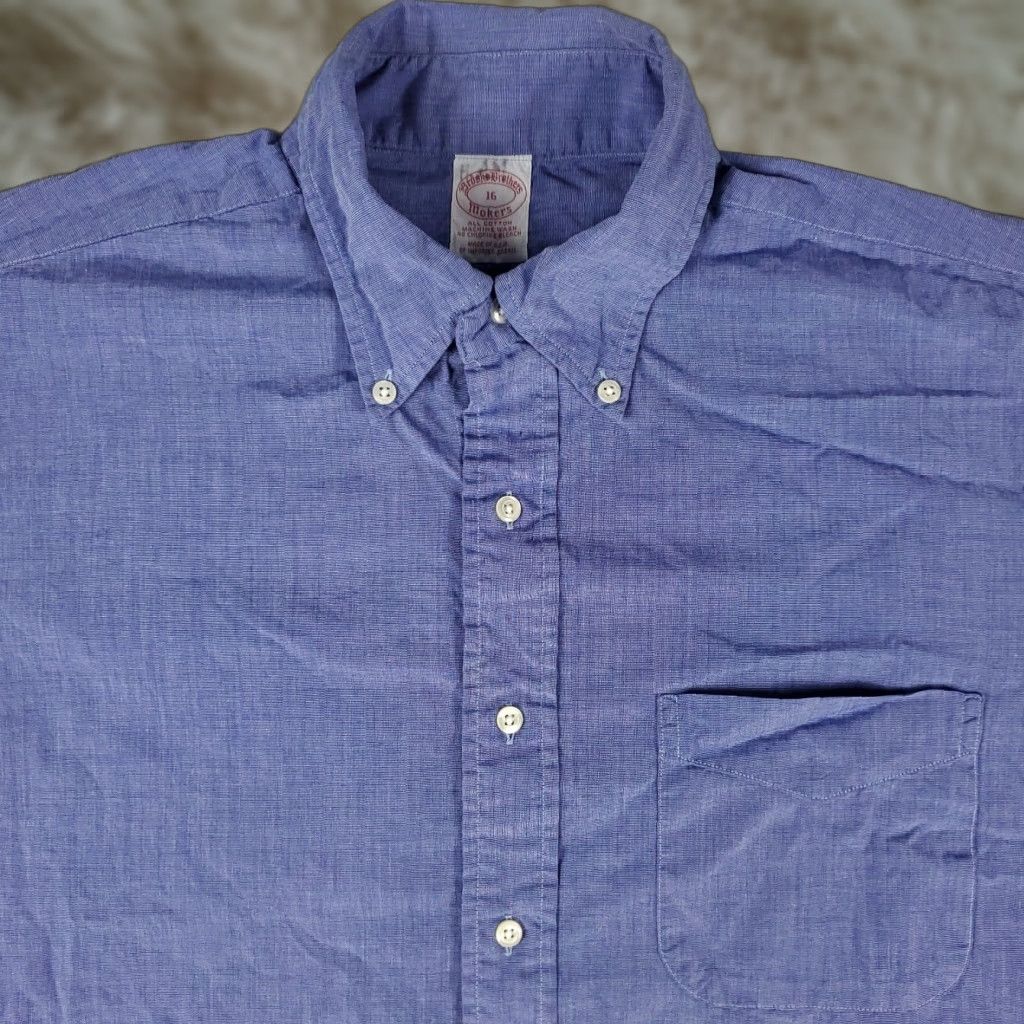 Brooks Brothers VINTAGE Brooks Brothers Dress Shirt Mens 16 Blue Short Sleeve Button-Down Cotton Business Formal Casual Size 42R - 1 Thumbnail