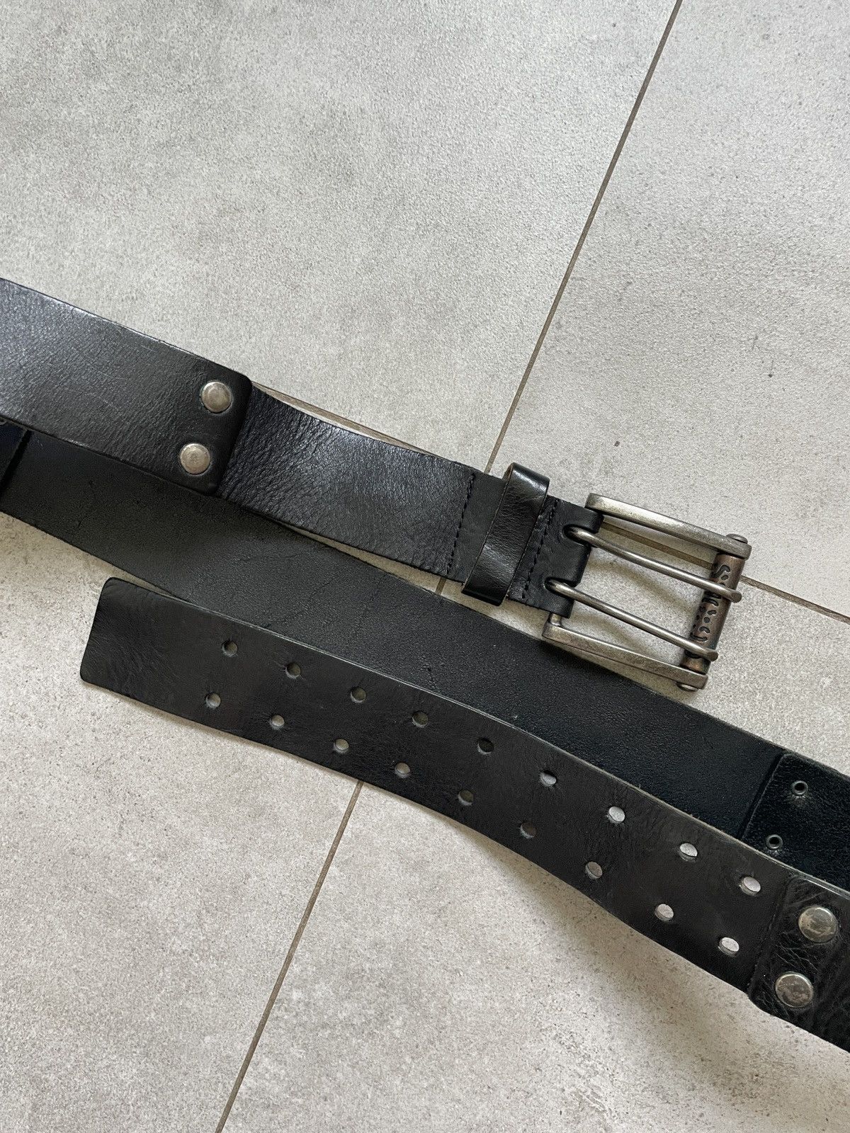 Genuine Leather Vintage SMG:99 Distressed Leather Belt Y2K GRUNGE INDUSTRIAL Size 38 - 4 Thumbnail