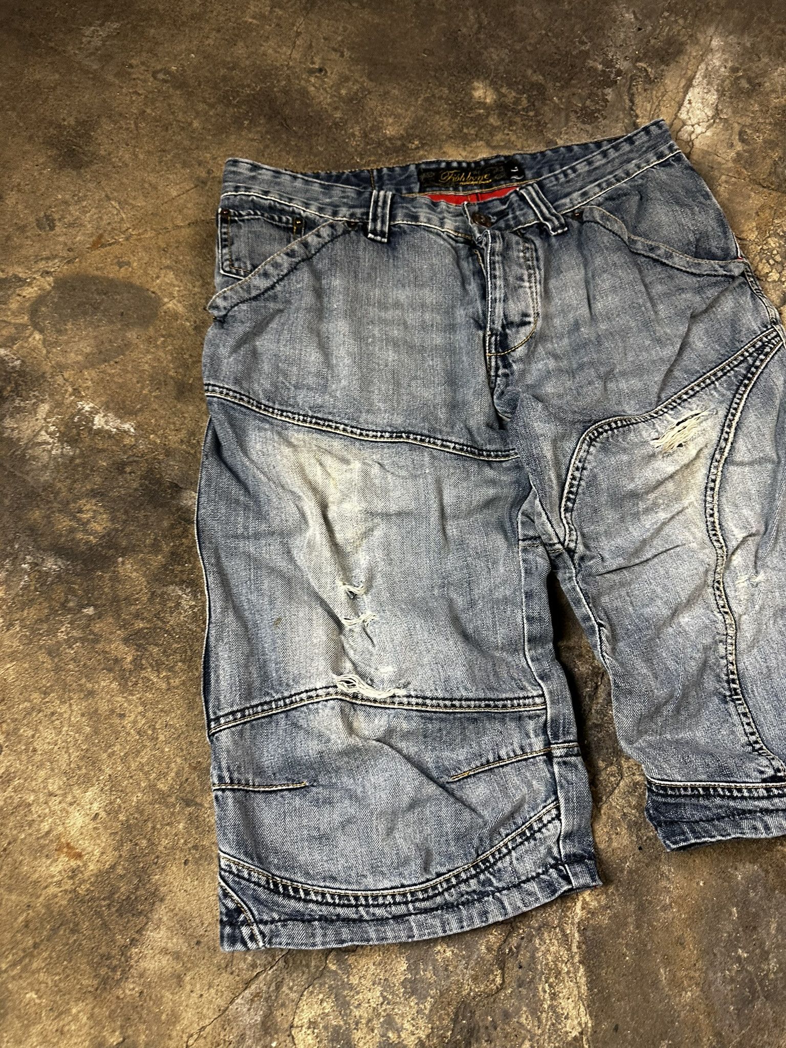 JNCO × Vintage Y2k JNCO Style Fishbone Faded Oversized Jeans Shorts Jorts Size US 34 / EU 50 - 2 Thumbnail