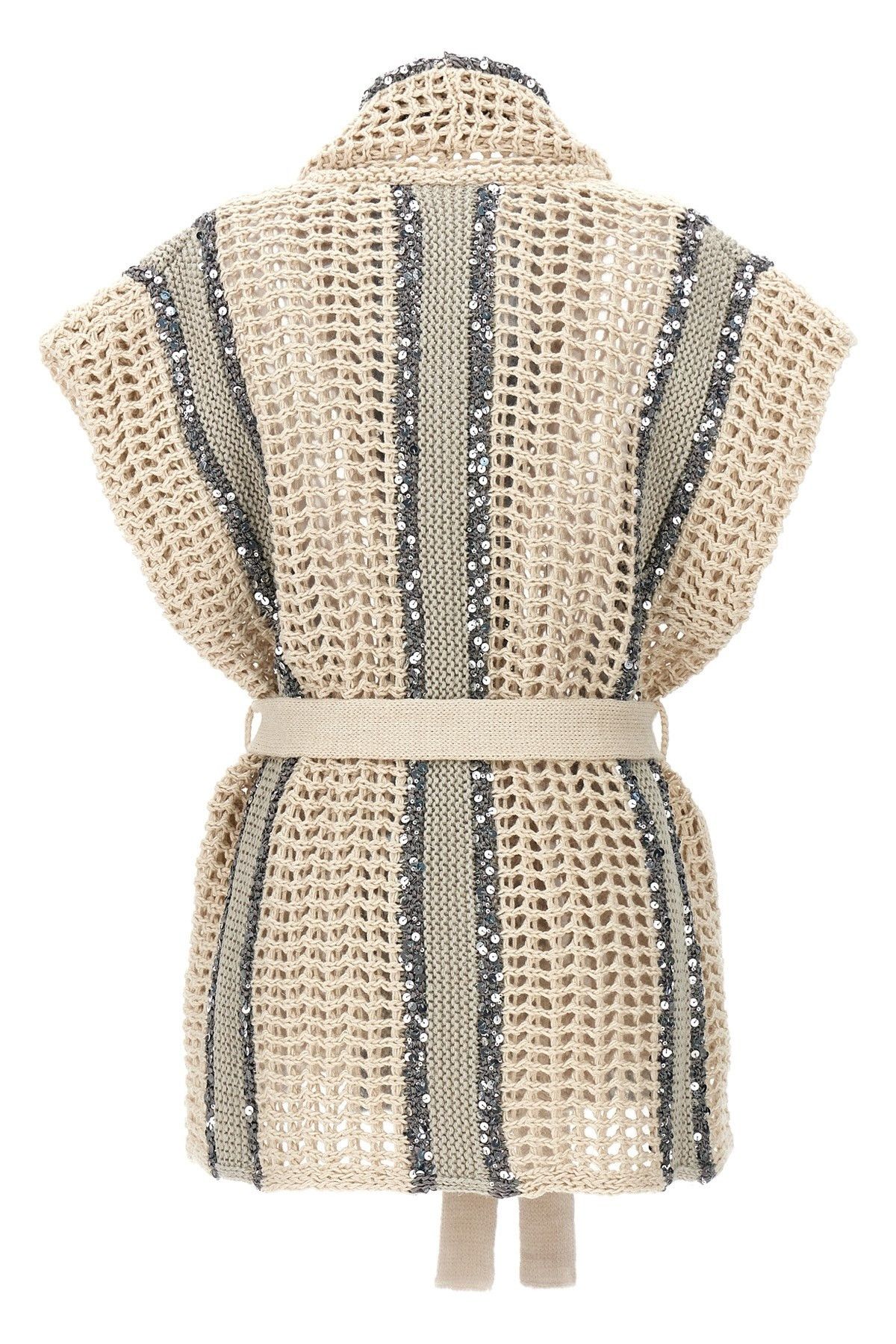 Brunello Cucinelli o1y0725 Sleeveless Cardigan in Ivory/Gray Size S / US 4 / IT 40 - 2 Thumbnail
