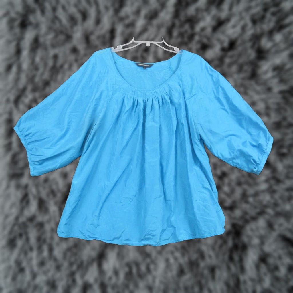 Express Express Design Studio Blouse Womens L Blue 100% Silk Scoop Neck 3/4 Sleeve Shirt Casual Size L / US 10 / IT 46 - 1 Thumbnail
