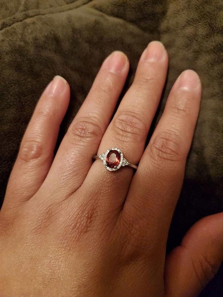 Designer Sterling Silver Oval Ruby Red Halo Ring - Size 7 Size ONE SIZE - 6 Thumbnail