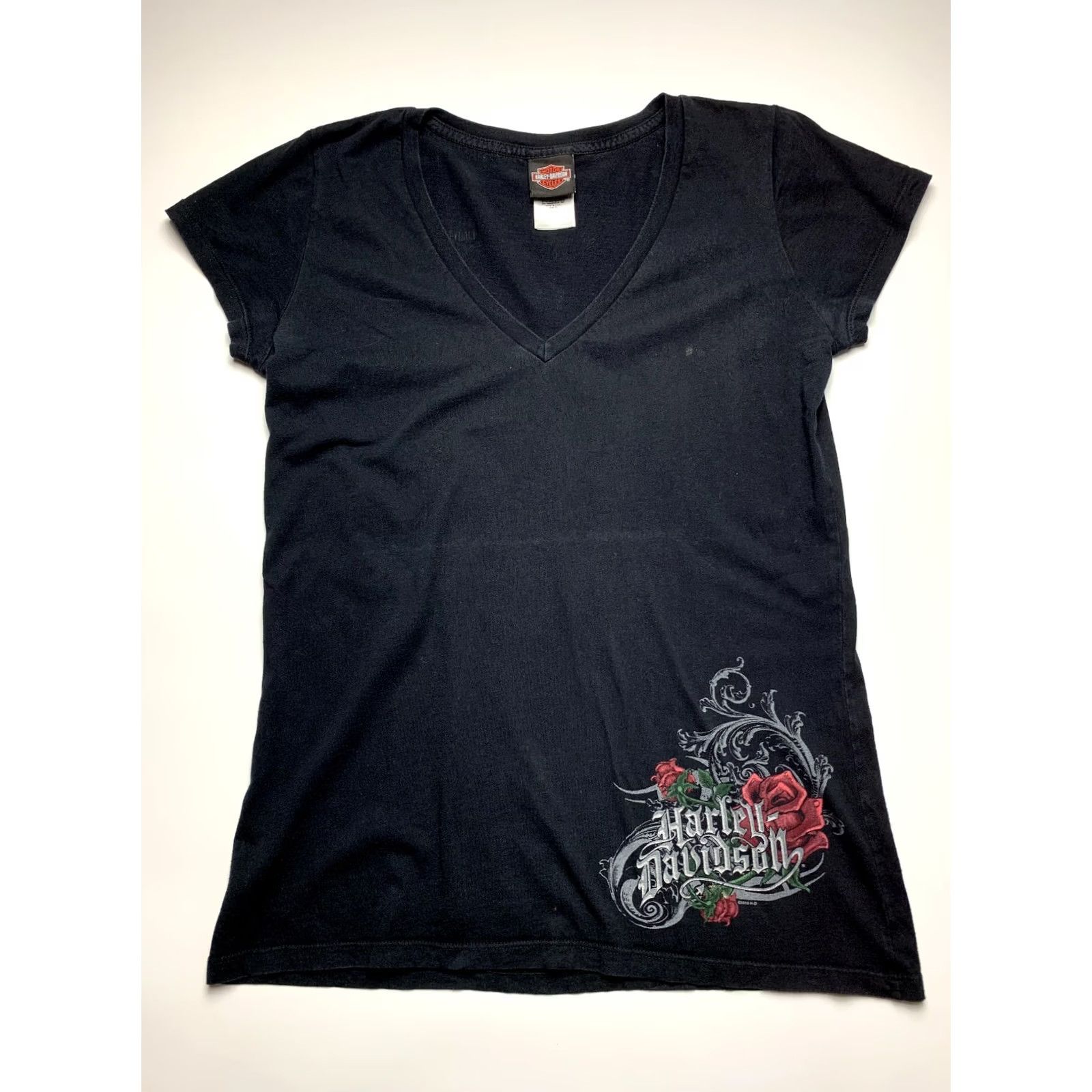 Harley Davidson Harley-Davidson Womens T Shirt Short Sleeve Rose Print Black XL Size XL / US 12-14 / IT 48-50 - 2 Thumbnail