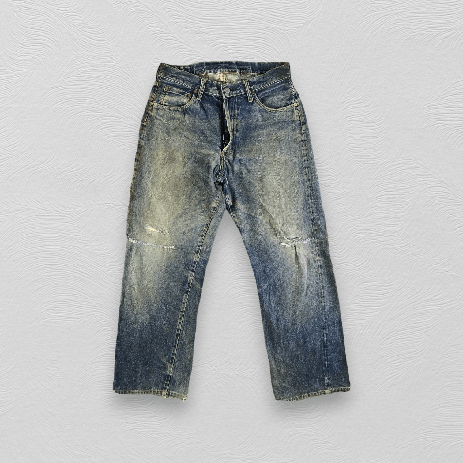 Vintage Sewing Chop Selvedge Jeans Dirty Wash Denim KJ3003