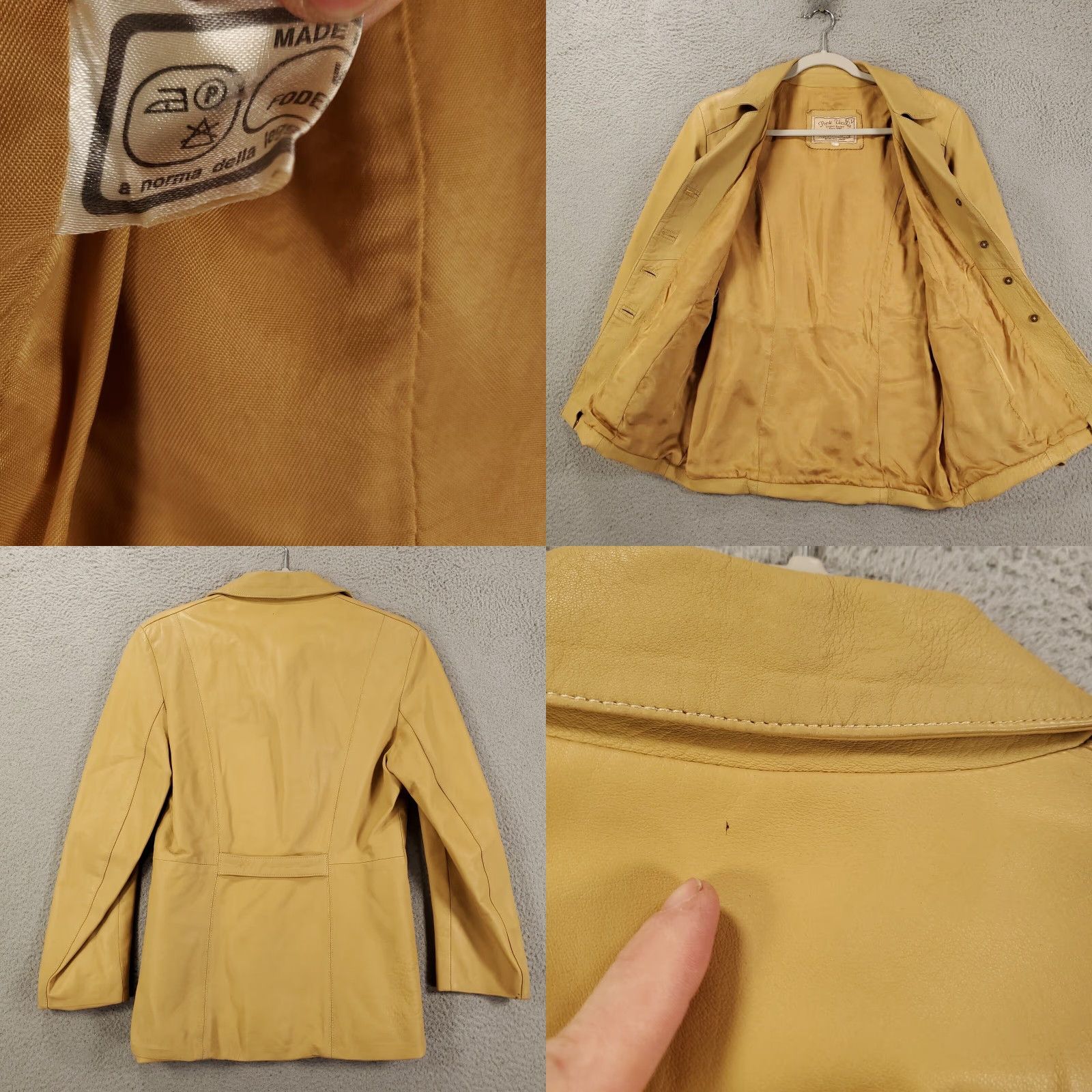 Vintage Ponte Vecchio Leather Jacket Womens Small S Tan Yellow Lined Button Up Mid-Length Long Sleeve Jacket Casual Basic 90s Classic Designer Italian French? Size S / US 4 / IT 40 - 8 Thumbnail