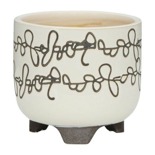 Designer × Homemade S/2 CERAMIC 6/8" SCRIBBLE FOOTED PLANTER, BEIGE Size US L / EU 52-54 / 3 - 3 Thumbnail
