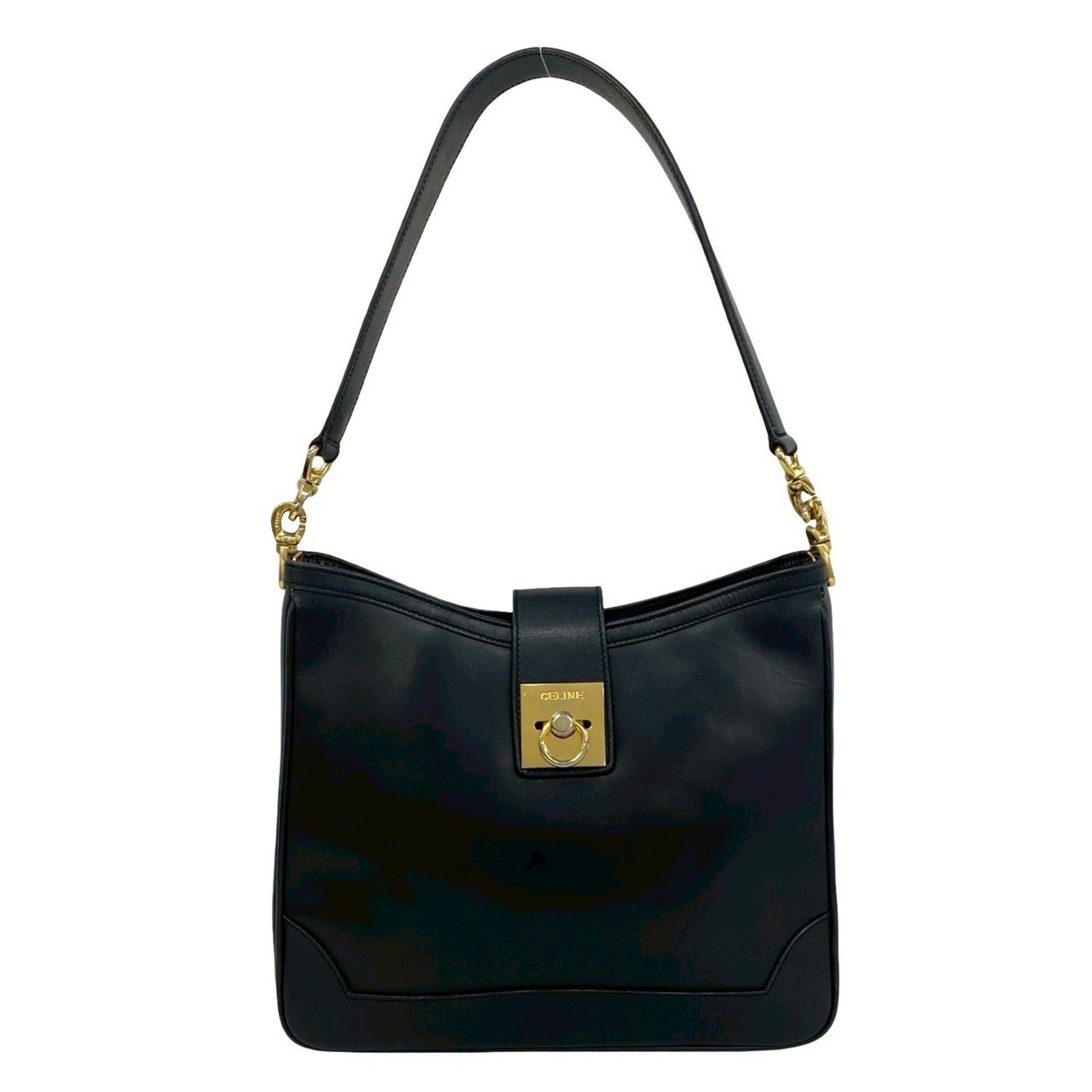 Celine CELINE Vintage Ring Hardware Logo Calf Leather Semi-Shoulder Tote Bag Black 39252 Size ONE SIZE - 1 Thumbnail