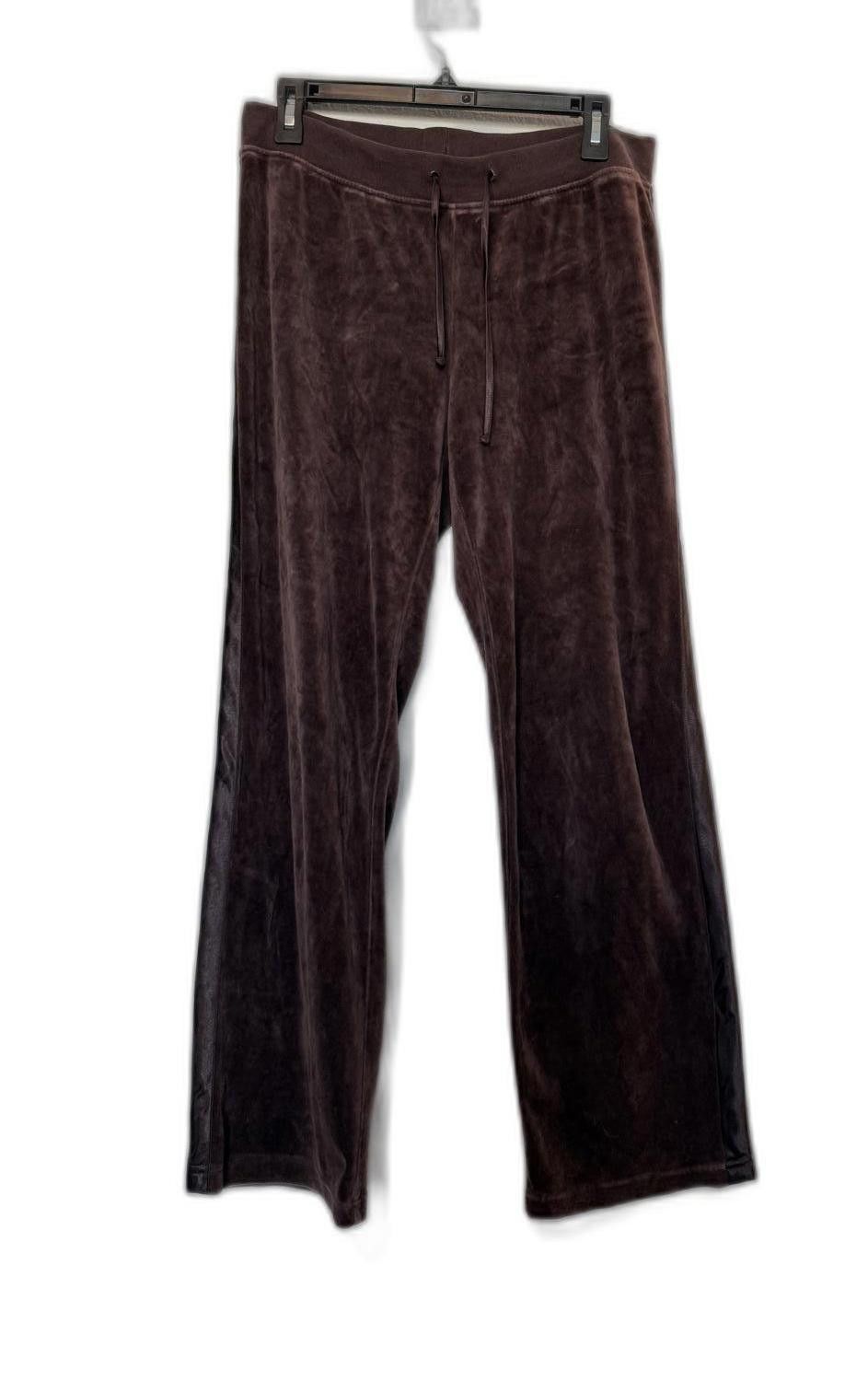 Designer Chocolate Brown Velvet Velour Sweat Pants with Satin Stripe Size 32" / US 10 / IT 46 - 2 Thumbnail