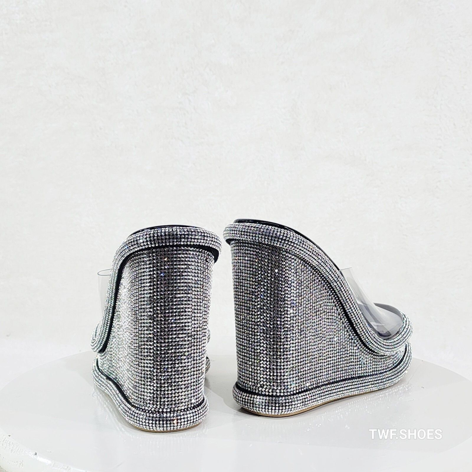 Other Zesty Black Silver Rhinestone Platform Wedge Heel Slip On Sa Size US 10 / IT 40 - 4 Thumbnail