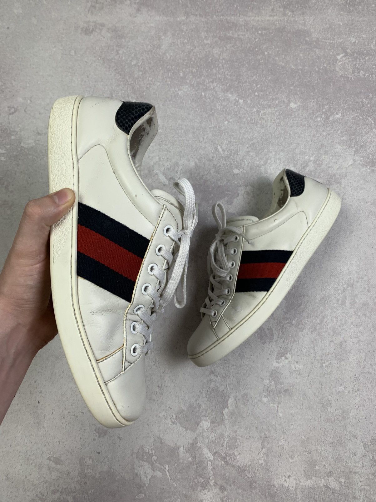 Gucci Gucci Ace White Leather Sneakers with Web Stripe – Size 7 Size US 7.5 / EU 40-41 - 2 Thumbnail