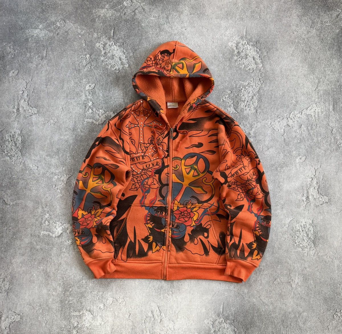 Ed Hardy True Love all printed tattoo rhinestones skeleton hoodie zip Size US L / EU 52-54 / 3 - 1 Thumbnail