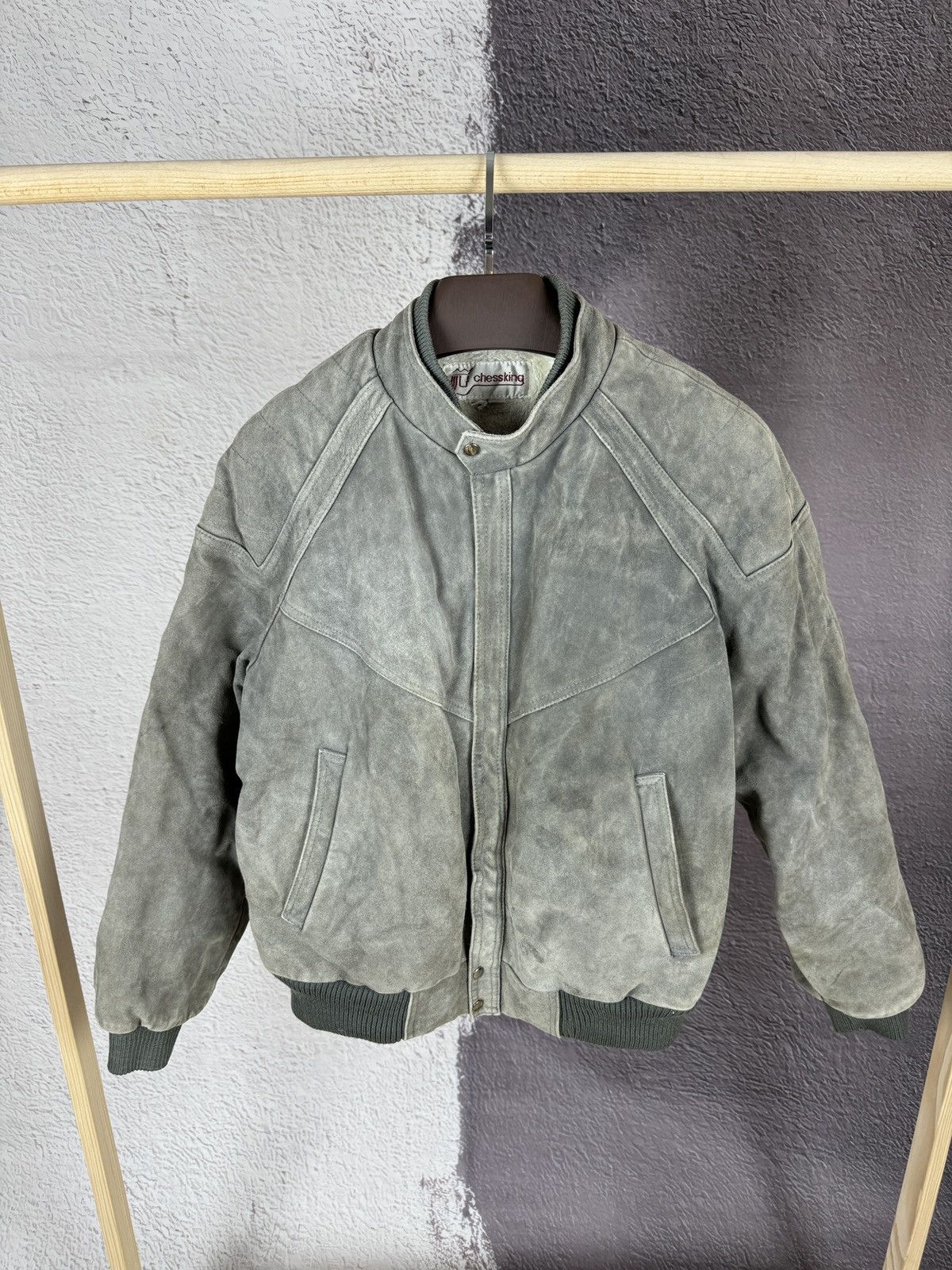 image of Leather Jacket x Vintage Genuine Leather Chess King Vintage Jacket Suede Lined Heavy in Grey (Size 