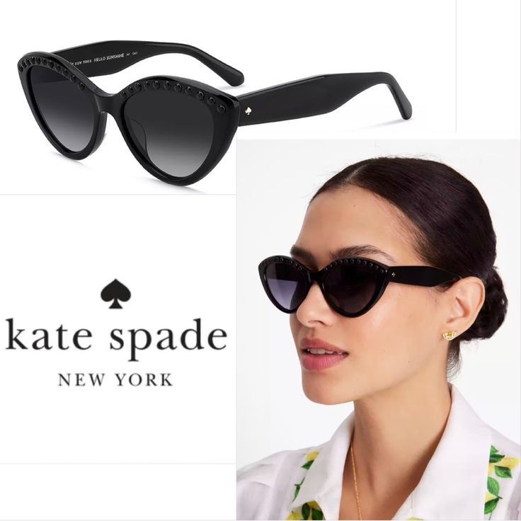 Kate Spade Kate Spade JUNI/G/S PEARL 0807 9O Sunglasses Black Cat Eye Size ONE SIZE - 2 Thumbnail