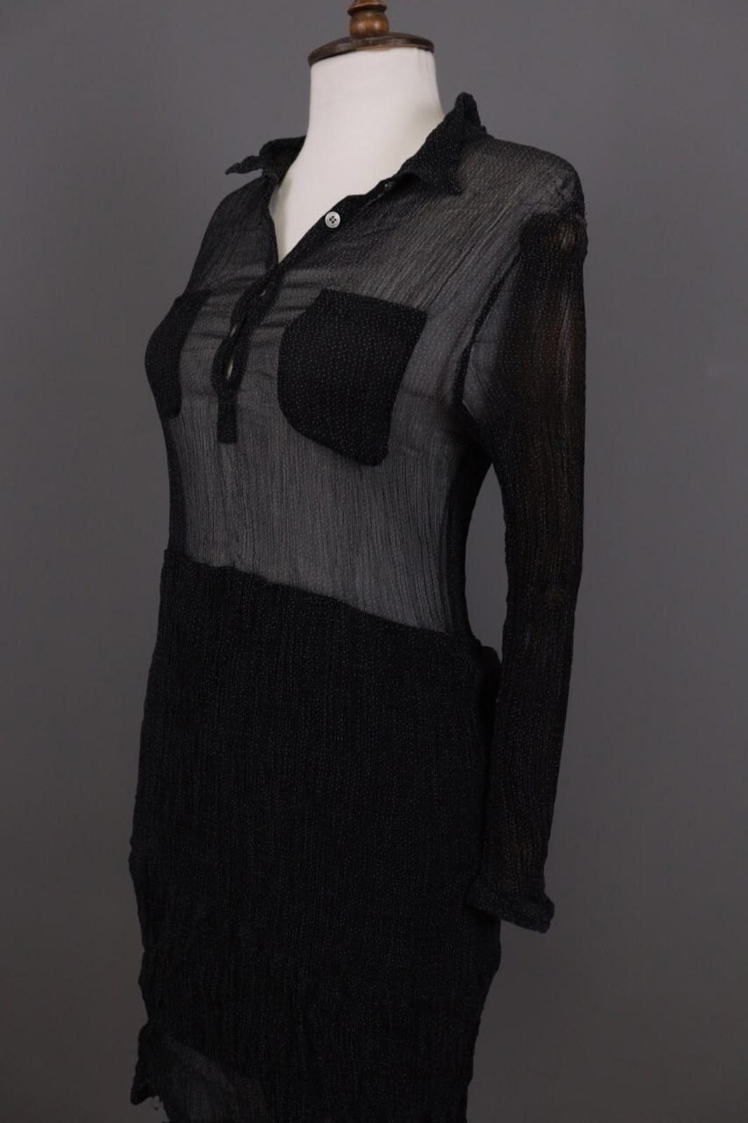 Gianni Valentino Ganni Black Dotted Mesh Long Sleeve Henley A-Line Dress Size M / US 6-8 / IT 42-44 - 7 Thumbnail