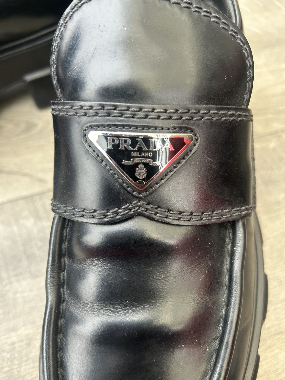 Prada Prada Men's Monolith Brushed Leather Loafers Size US 8.5 / EU 41-42 - 7 Thumbnail