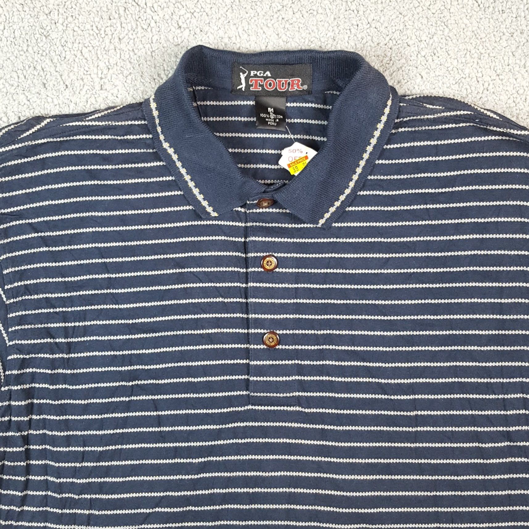 PGA Tour Vintage PGA Tour Retro Striped Logo Men's Medium Button Collar Polo Golf Shirt Size US M / EU 48-50 / 2 - 2 Thumbnail