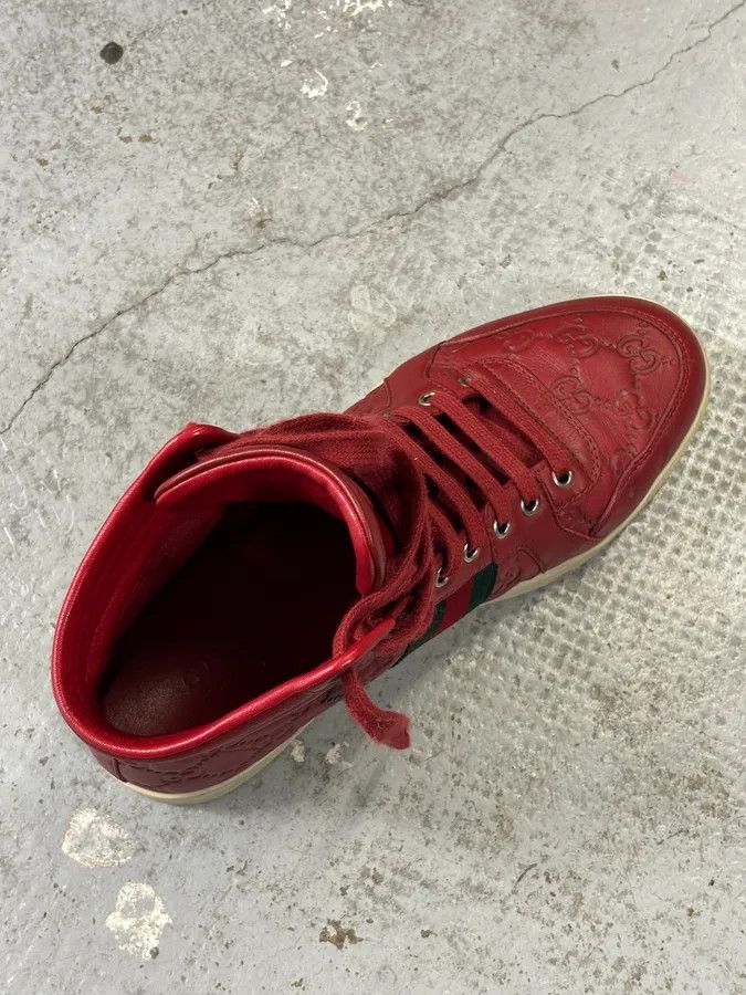 Gucci Gucci Red Leather GG Monogram High Sneakers Size US 7.5 / EU 40-41 - 15 Thumbnail
