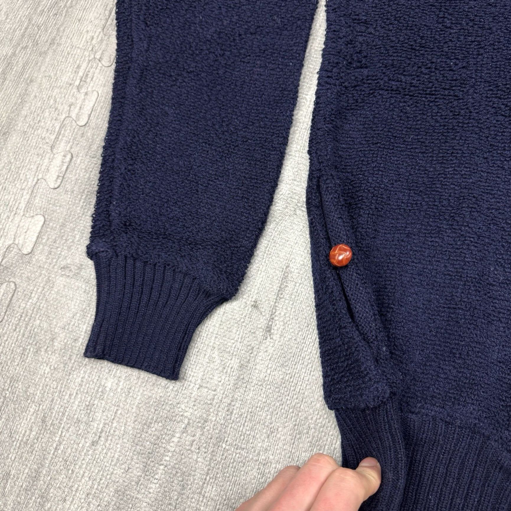 Vintage VINTAGE Allexus Nautical Pullover Sweater L Blue Terry Loop Collar Button Pocket 80s Mens Size US L / EU 52-54 / 3 - 4 Thumbnail