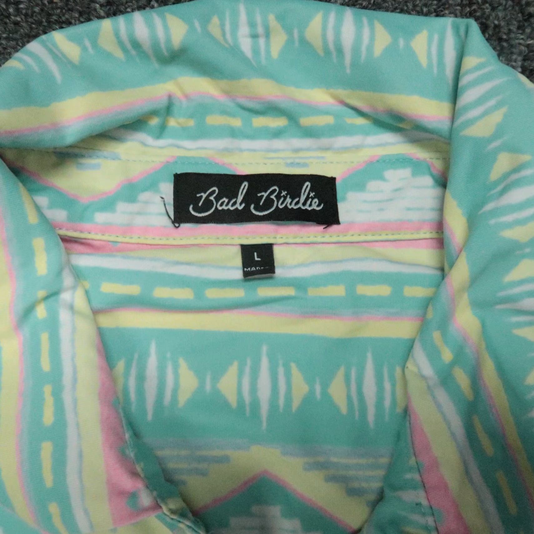 Vintage Bad Birdie Shirt Mens Large Blue Green Aztec Southwestern Performance Golf Polo Size US L / EU 52-54 / 3 - 3 Thumbnail