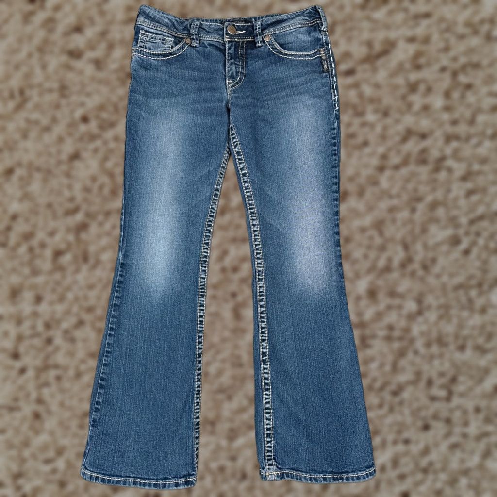 VINTAGE Silver Jeans Womens Bootcut Jeans 30 Blue Denim Low Rise Embellished 29in Inseam