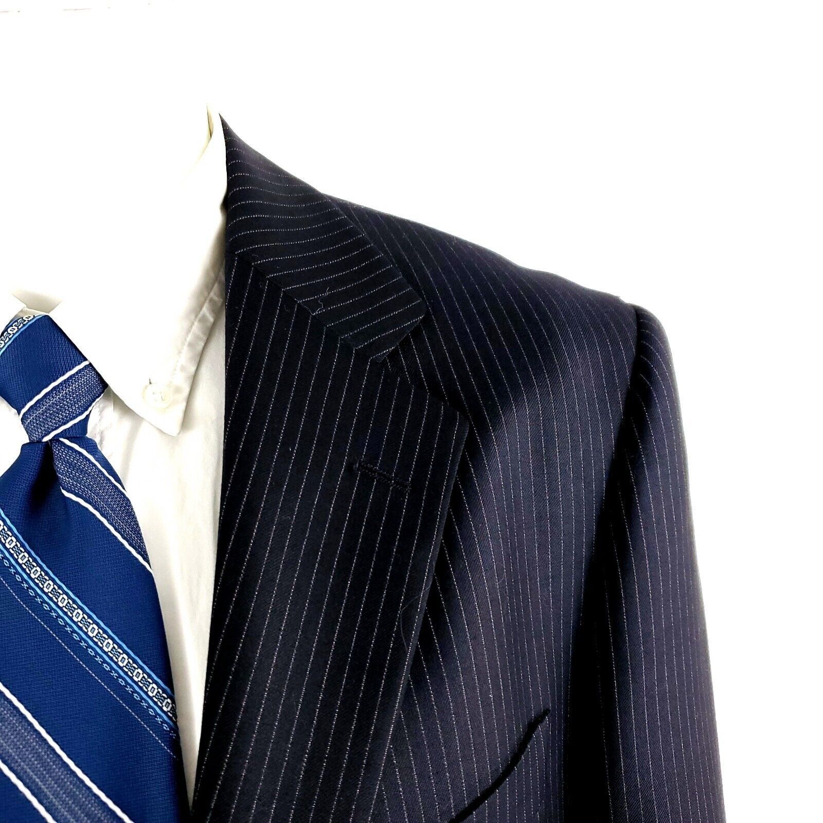 Marks & Spencer Marks Spencer Wool 2 Button 2 Piece Suit 40L Blue Striped 34 Size 40L - 2 Thumbnail
