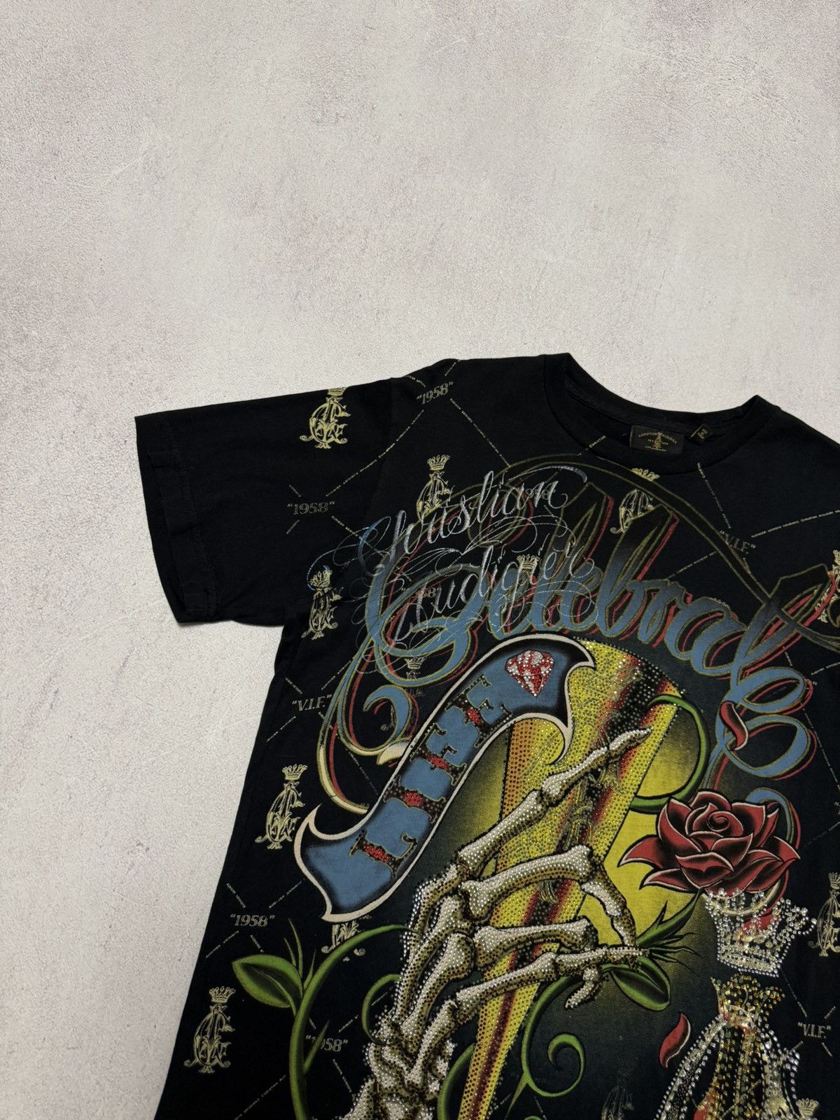 Christian Audigier × Ed Hardy × Japanese Brand Vintage Christian Audigier T Shirt Tee Overprinted Black Y2K Size US S / EU 44-46 / 1 - 3 Thumbnail