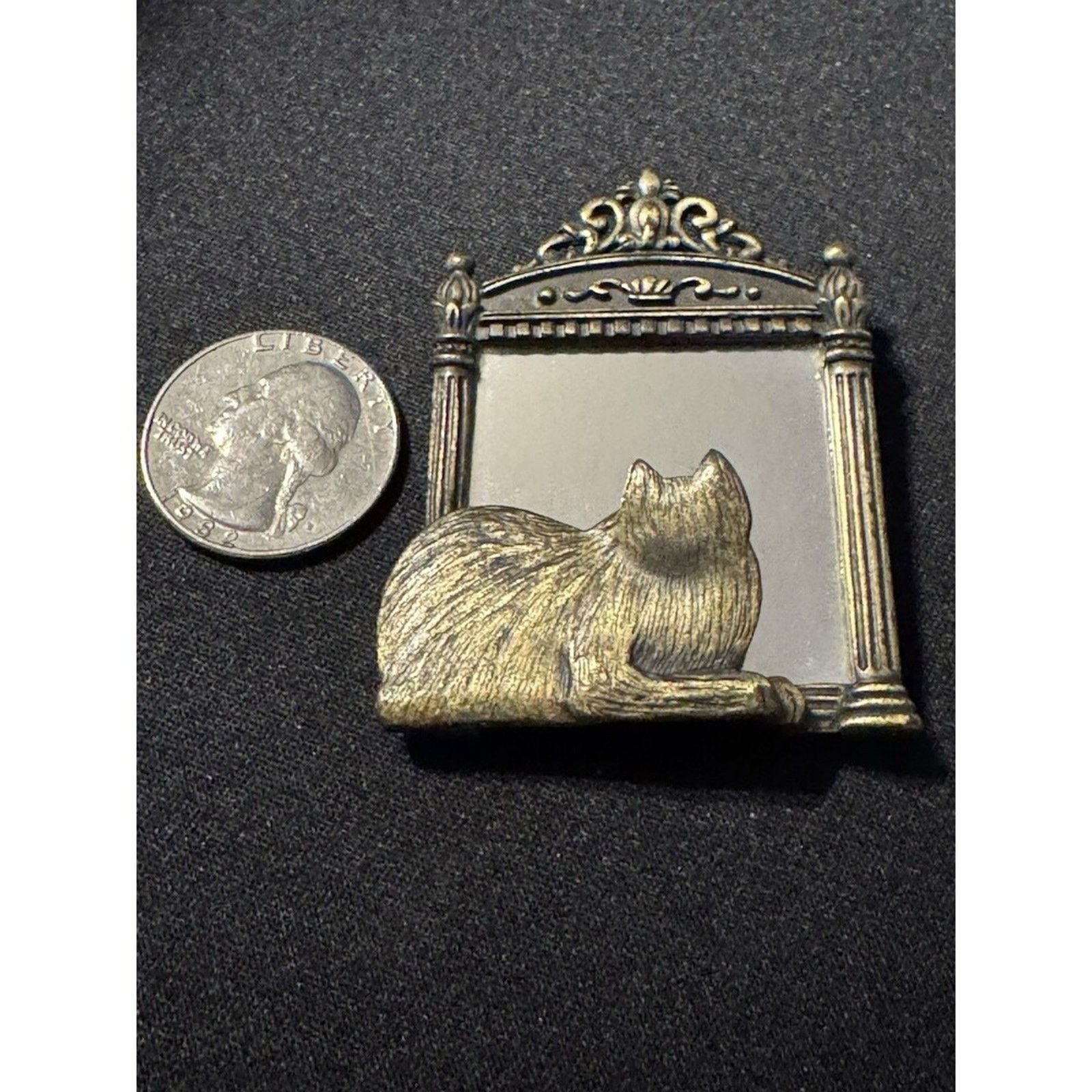 Other JJ Jonette Kitty Cat Mirror Silver Color Pewter Brooch Pin Size ONE SIZE - 3 Thumbnail