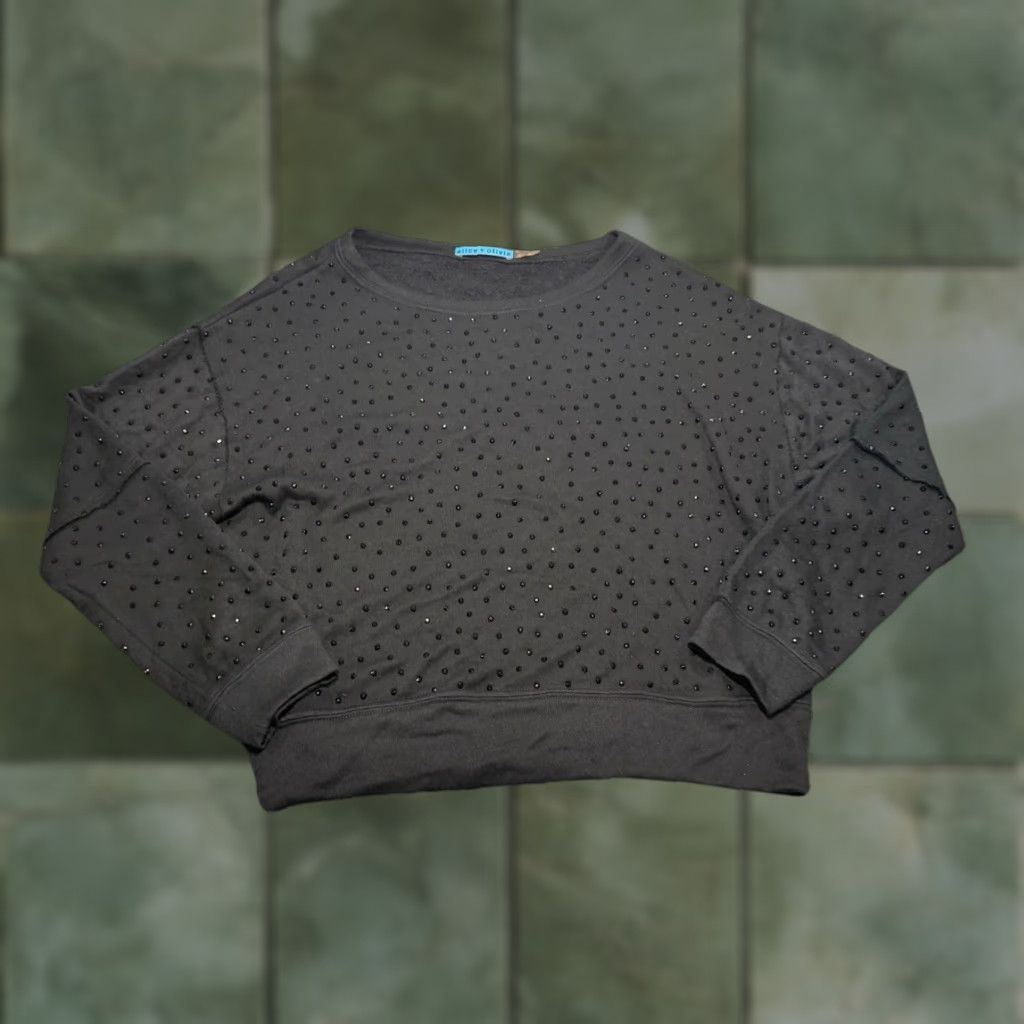 Alice + Olivia VINTAGE Alice + Olivia Embellished Studded Knit Black Long Sleeves Top L Size L / US 10 / IT 46 - 1 Thumbnail