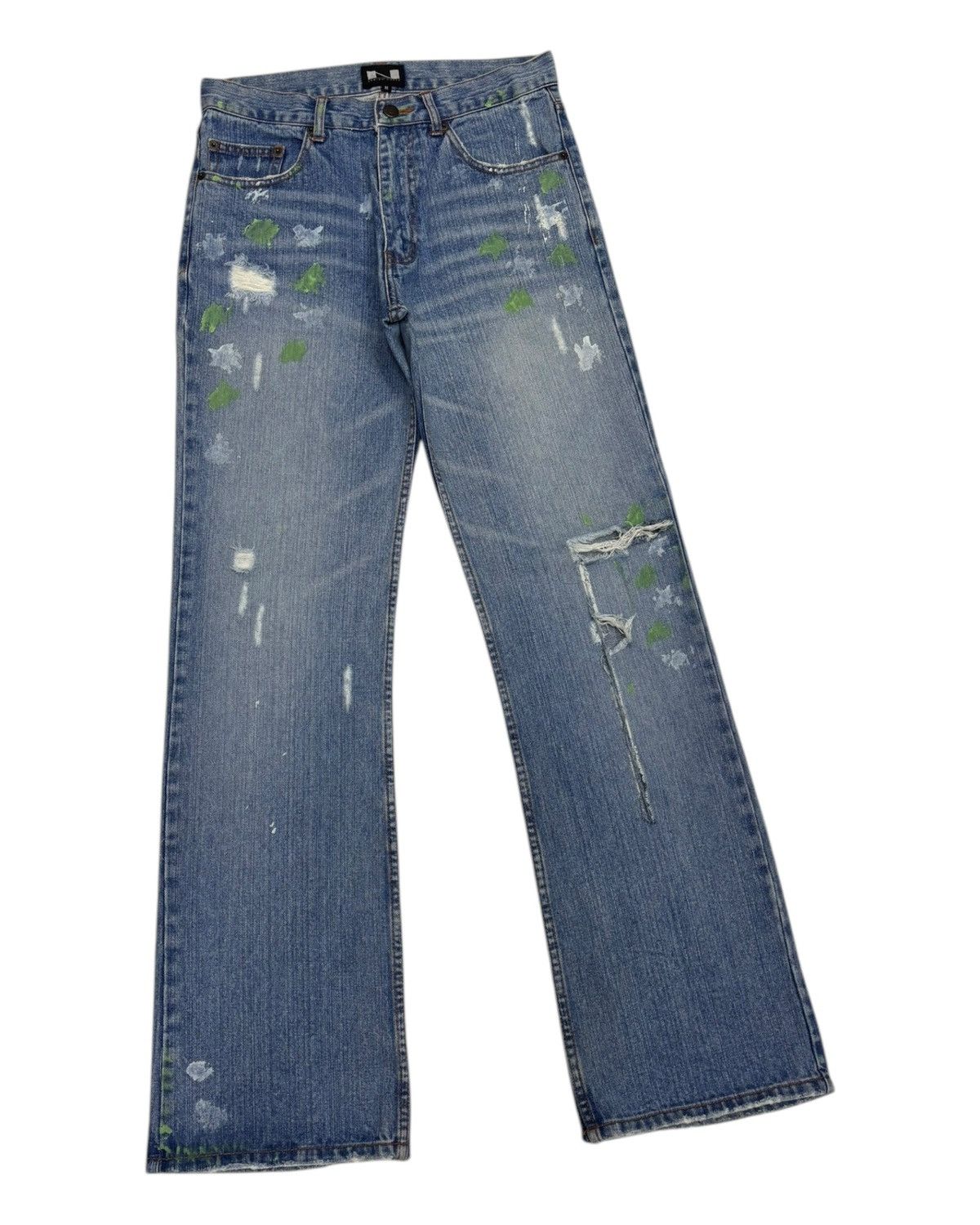 Hysteric Glamour × KMRii × Yasuyuki Ishii 🔥FLARE RIPPED💥90s NYLAUS CREW DESIGN WORKS FLARE JEANS Size US 30 / EU 46 - 3 Thumbnail