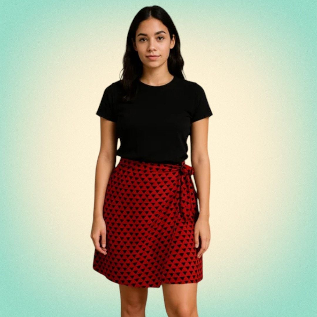 Nordstrom Vintage Chic Modernist Silk Tie Wrap Skirt Red Black Size 25" / US 0 / IT 36 - 1 Thumbnail